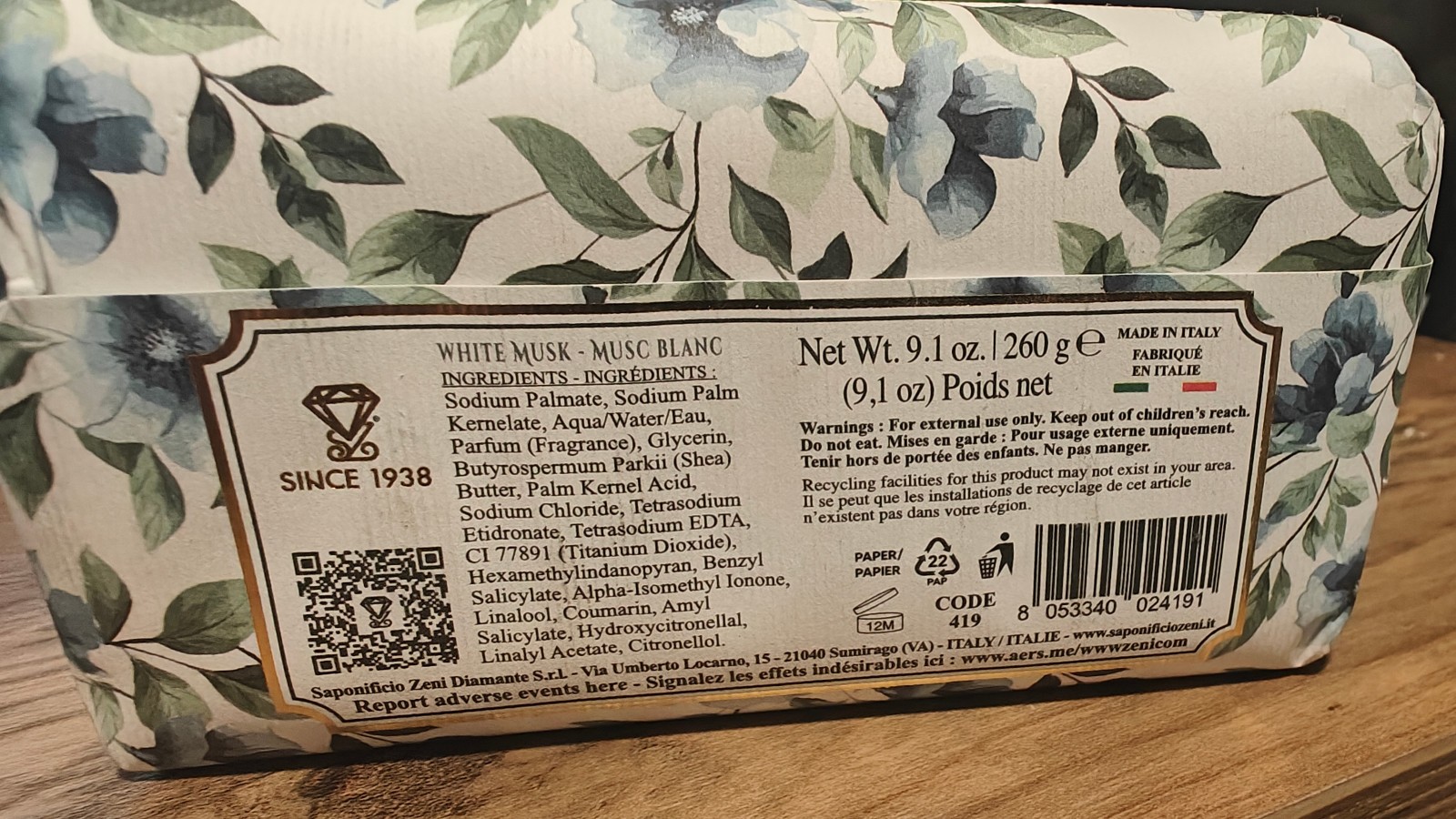 Luxury Fine Triple Milled Soap Bar – White Musk (Musc Blanc) 9.1 oz / 260 g