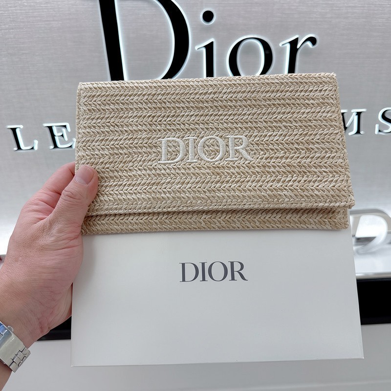 DiѺr Beauty Summer Limited Edition Rattan Beige Cosmetic Pouch Storage Bag NIB!!