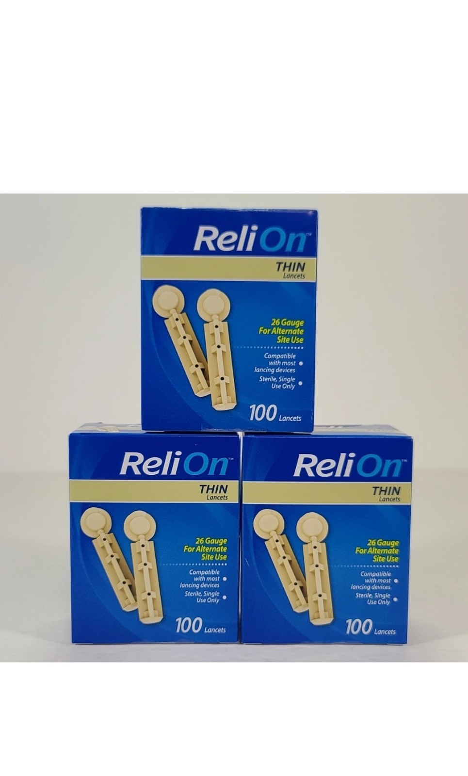 3x ReliOn Thin 100 Lancets 26 Gauge for Alternative Site Use Exp:03/2030 #411