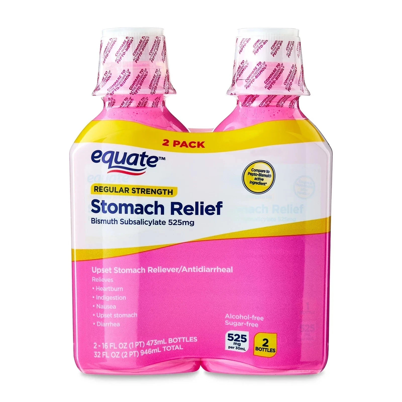 Equate Upset Stomach Relief Bismuth Liquid, Regular Strength, 16 fl oz, 2 Pack