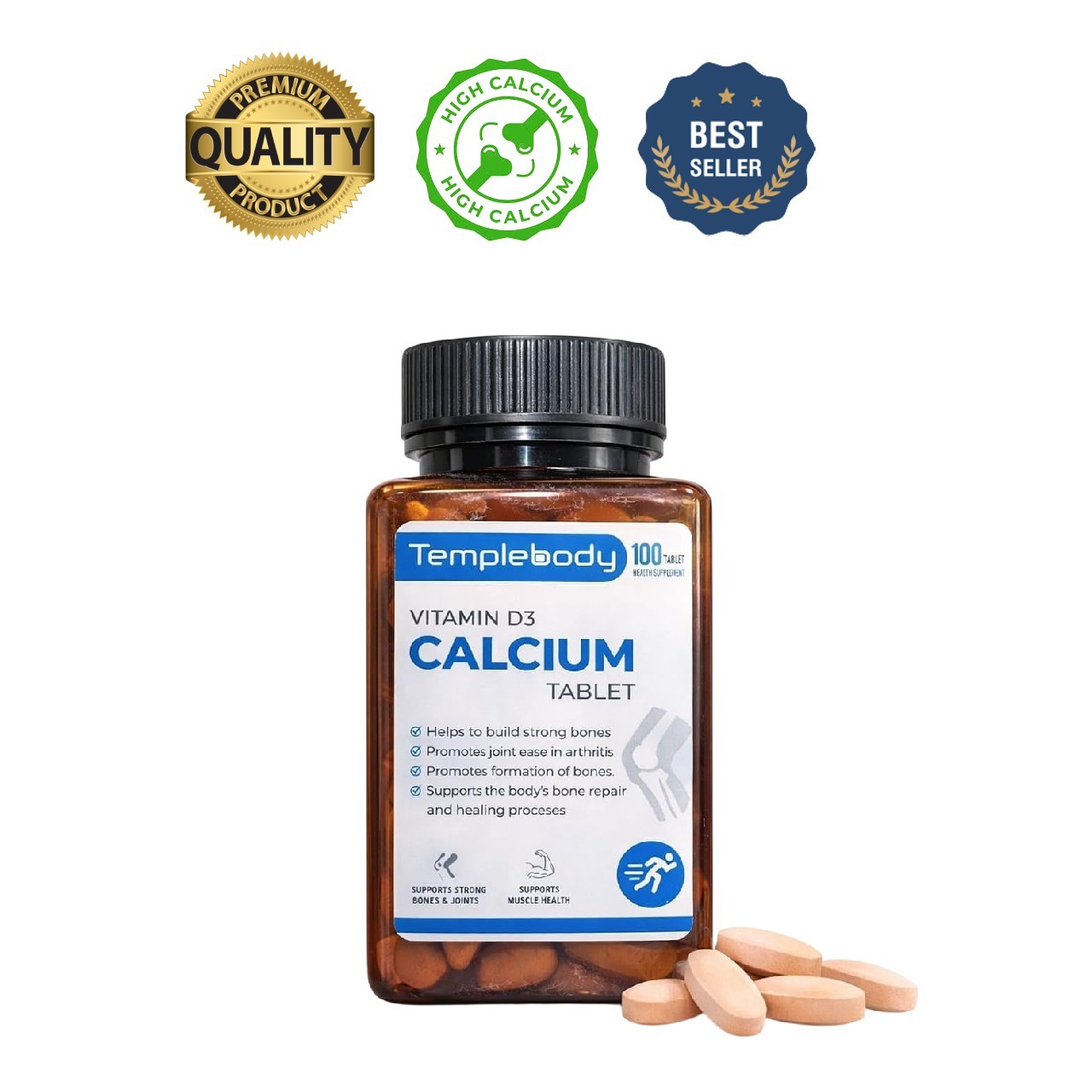 Tem.plebody Calcium Vitamin D3 Magnesium Zinc 100 Tablets