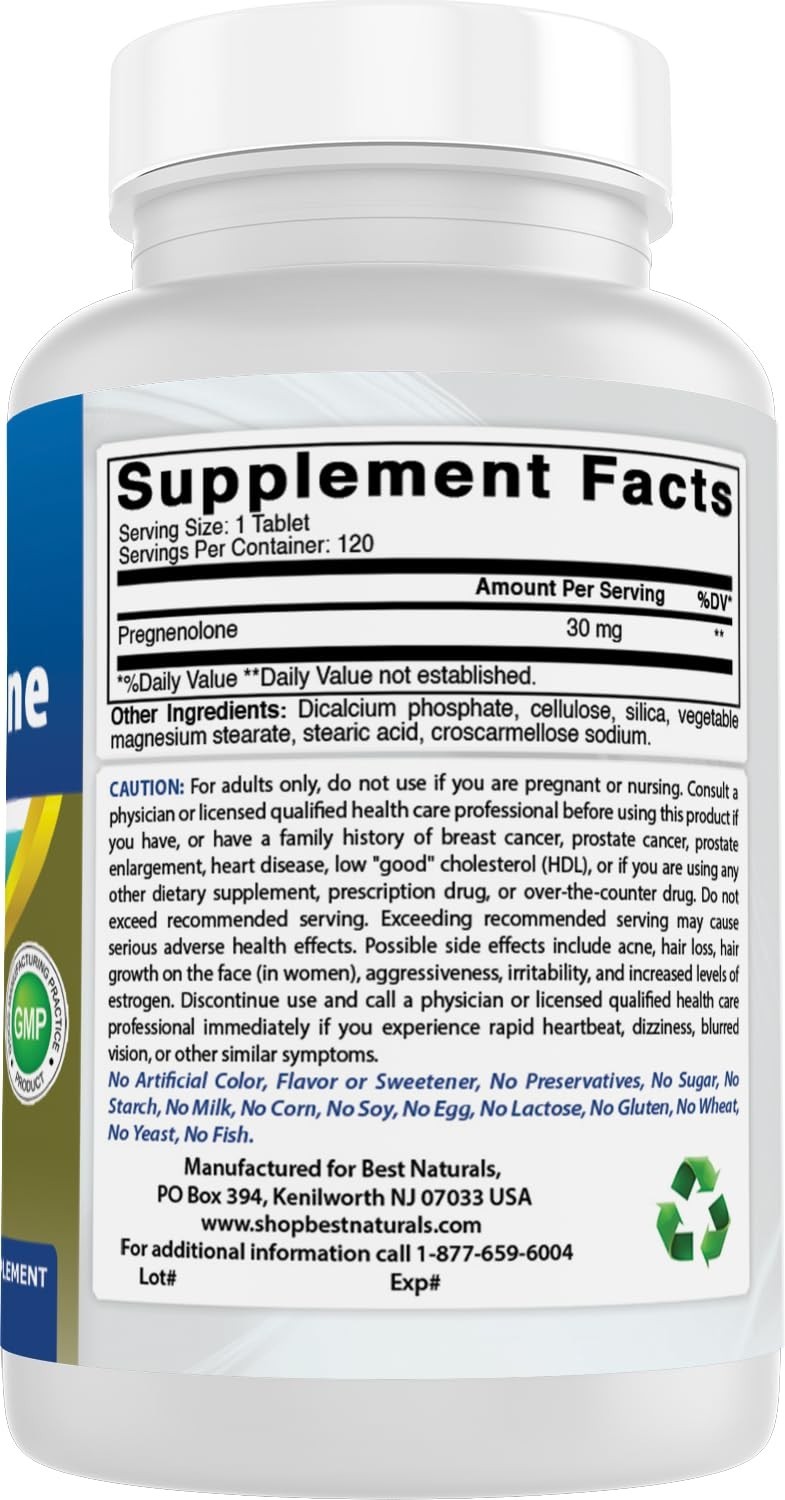 Pregnenolone 30mg Tablets – 120 Count, Hormone Support, Mood & Energy Boost