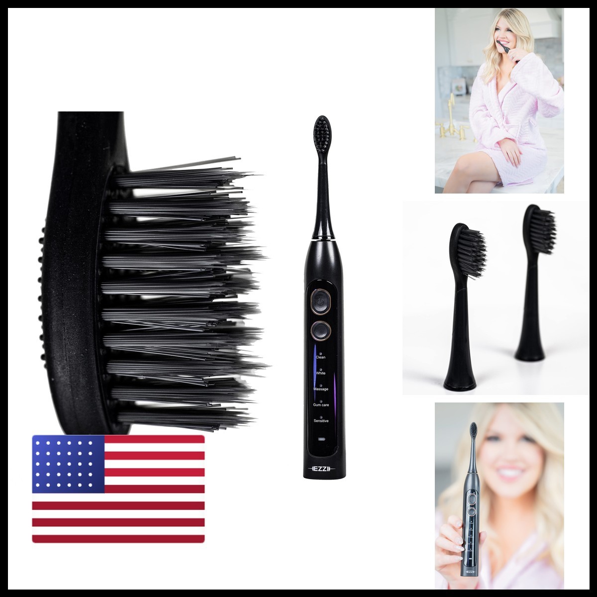 Ezzi Sonic Electric Soft Tapered Rechargeable For Adults Sensitive Teeth