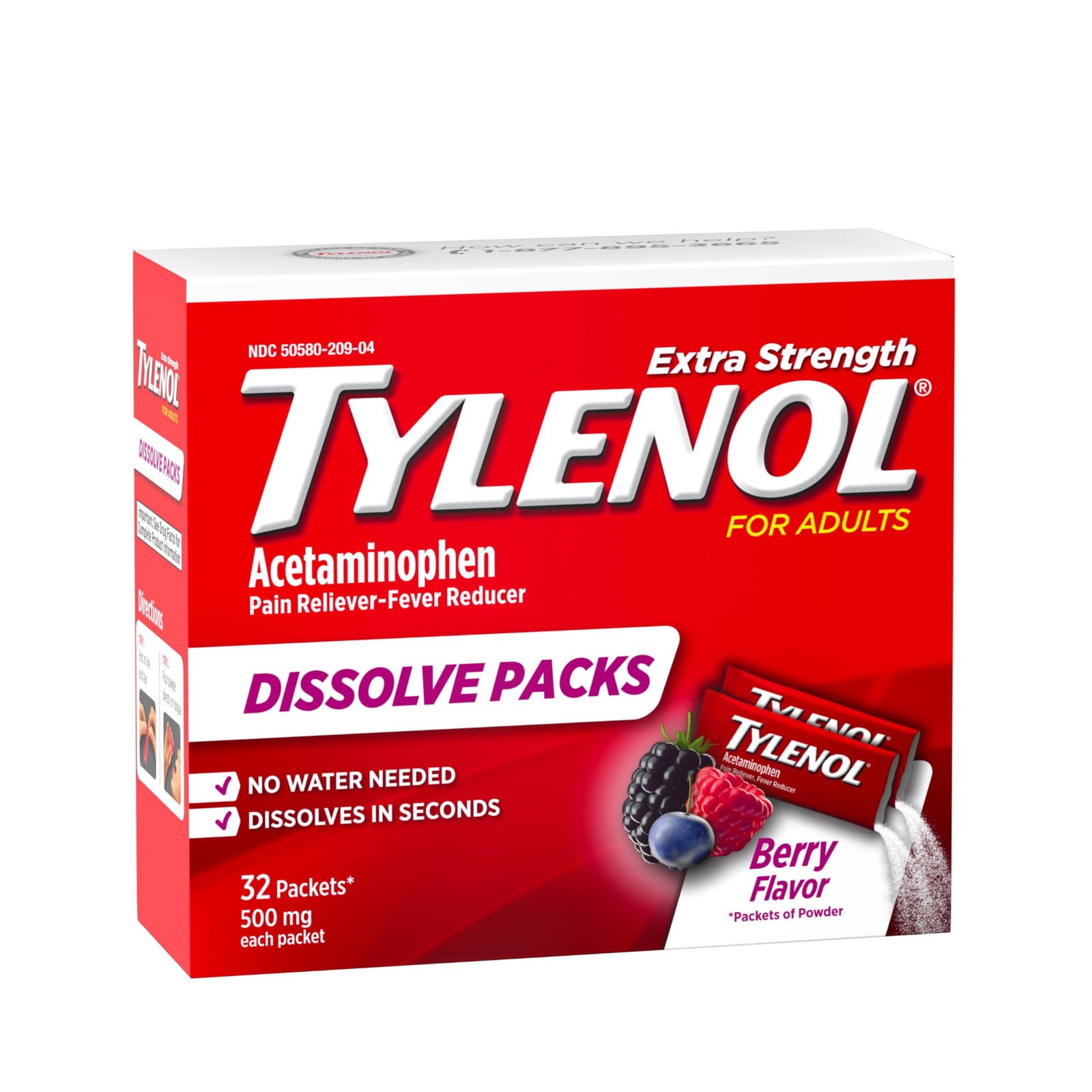 Tylenol Extra Strength Dissolve Powder Packs, 500 mg 32 Count, Multi