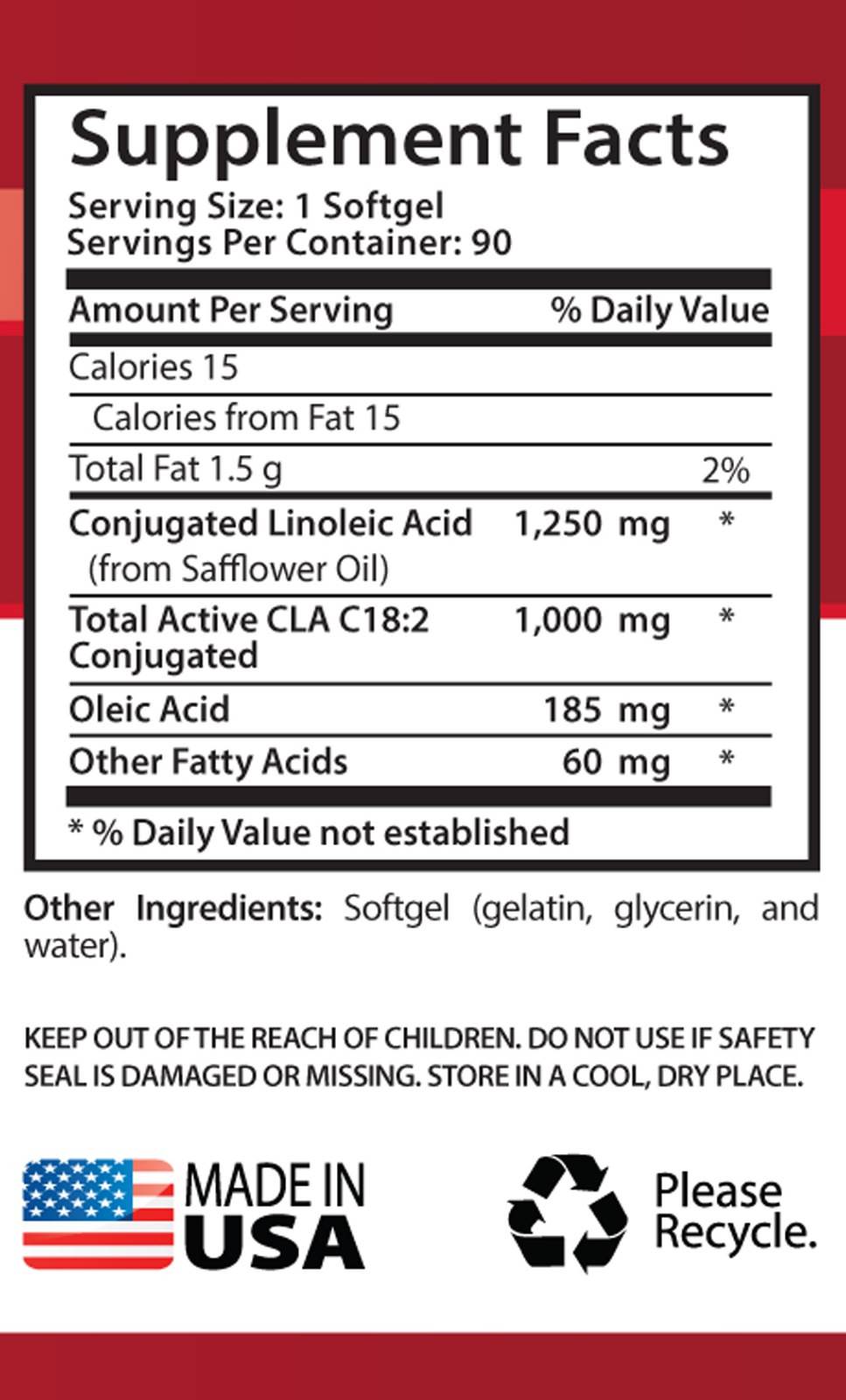 Quick weight loss – CLA 1250 mg – 1 Bottle 90 Softgels – CLA diet pills