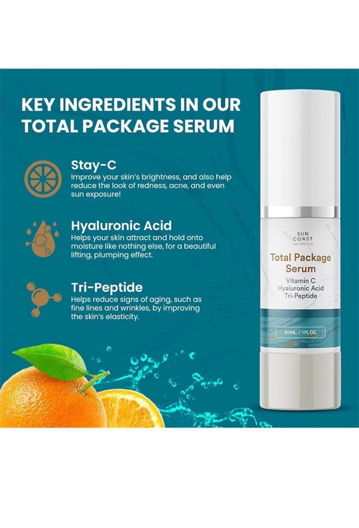 Sun Coast Science Total Package Serum, Vitamin C, Hyaluronic Acid, 1 FL OZ/ 30ML