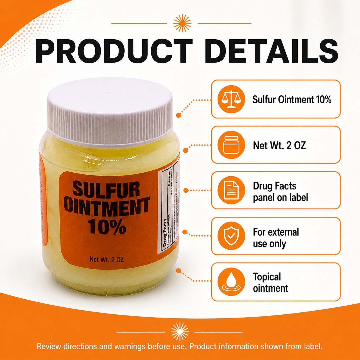 Sulfur Ointment 10% 2 oz | External Skin Care Cream Jar