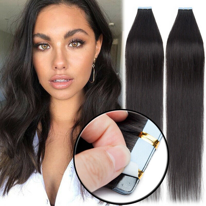 Tape In Remy Human Hair Extensions Full Head Skin Weft Russian Hair Thick Ombre