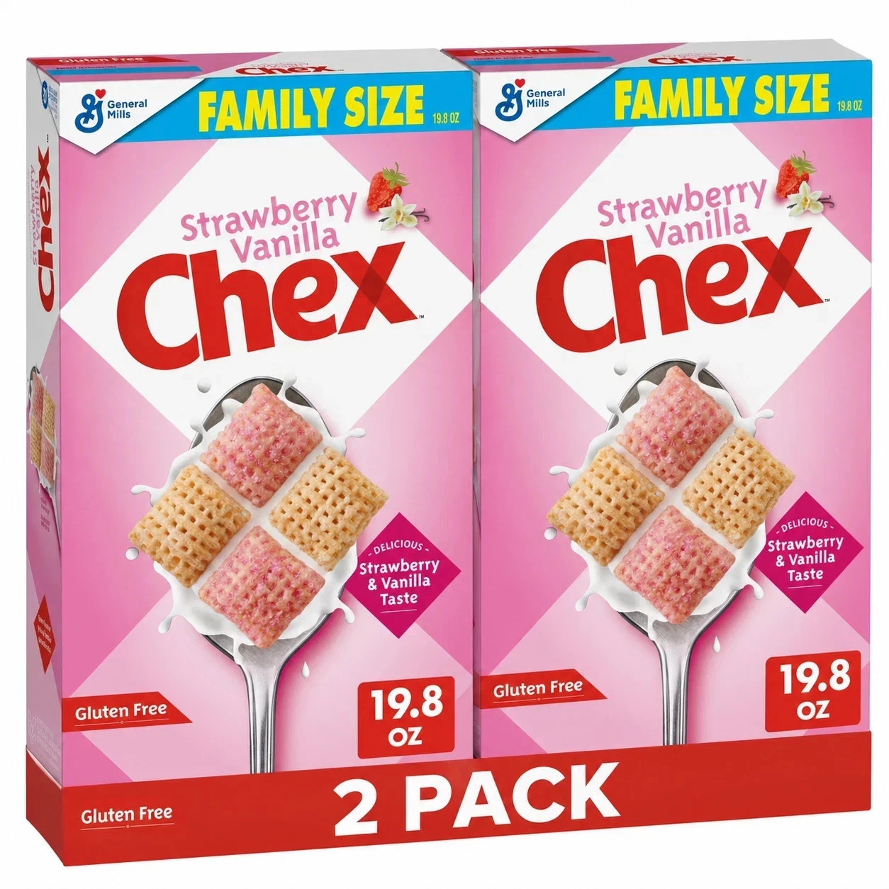 Pack of 2 Strawberry Vanilla Chex Breakfast Cereal Family Size 19.8oz Each.