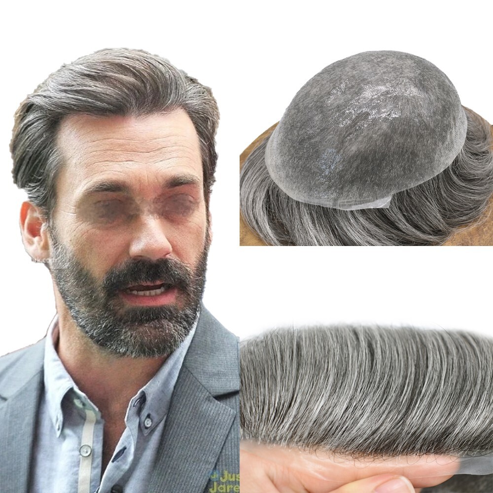 Men Hair Replacement System Invisible V-Loop Ultra Thin Skin Human Hairpieces
