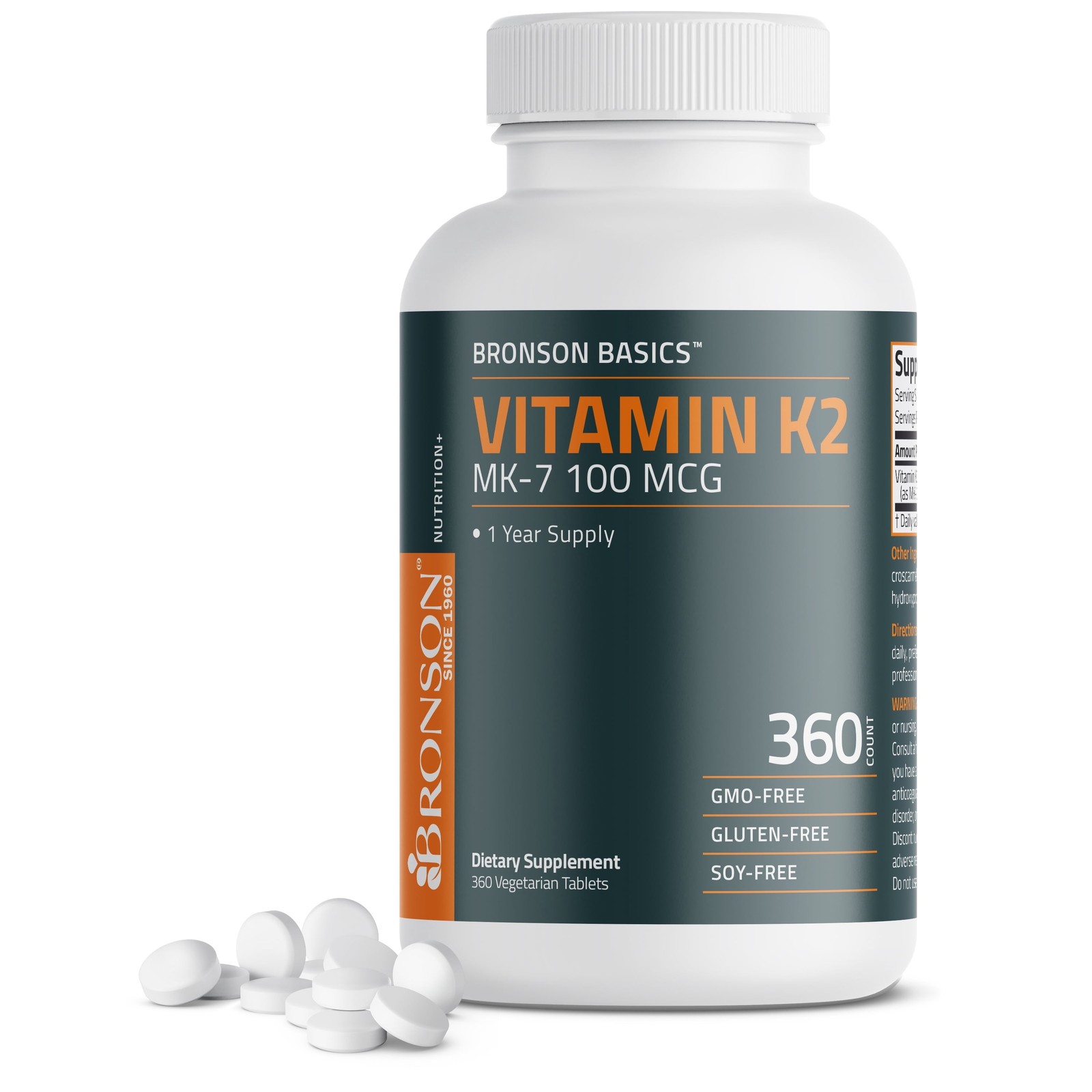 Vitamin K2 MK-7 100 MCG, Bone & Heart Support, 1 Year Supply – NON-GMO, 360 Vege