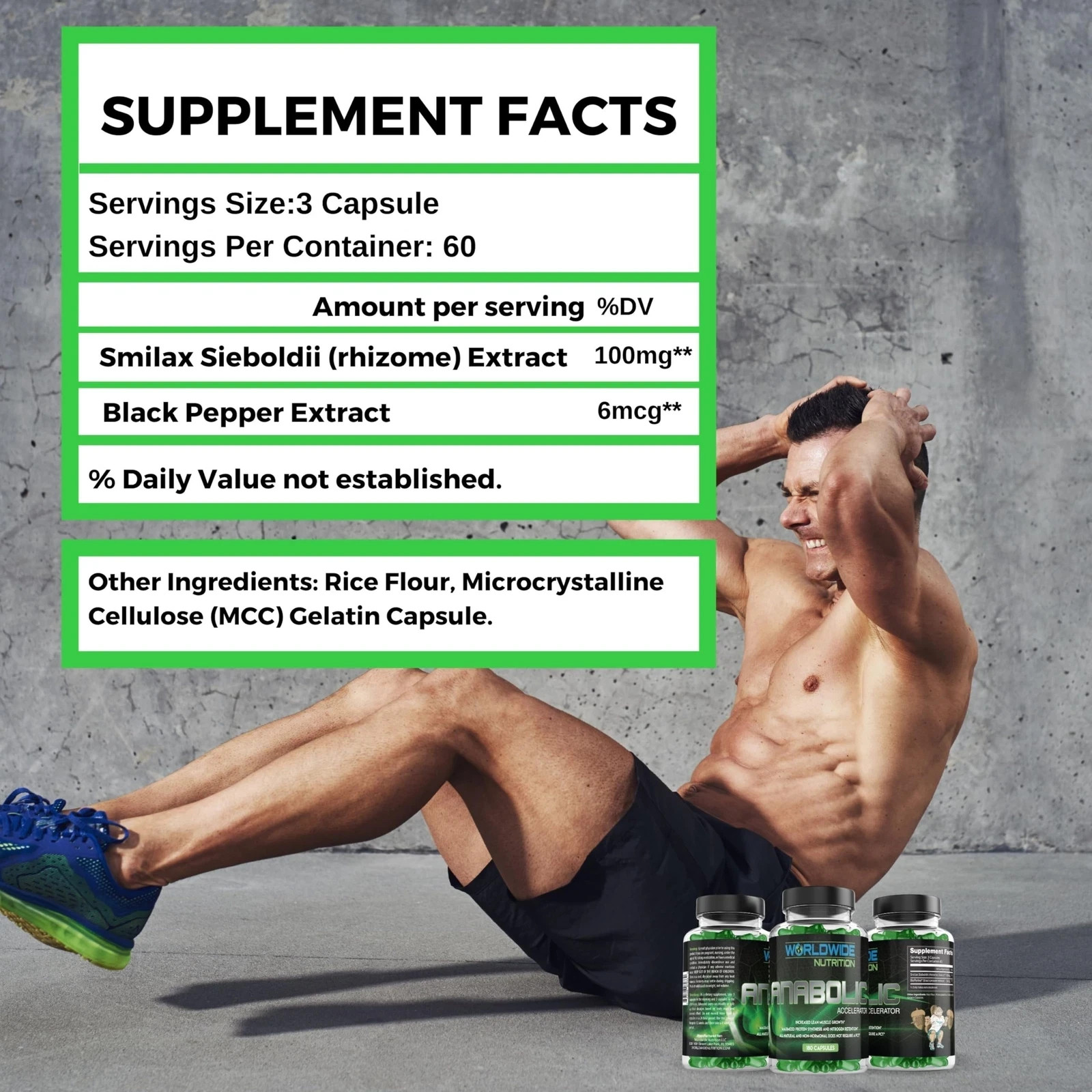 Worldwide Nutrition Anabolic Accelerator 180 Count Muscle Growth Energy Men