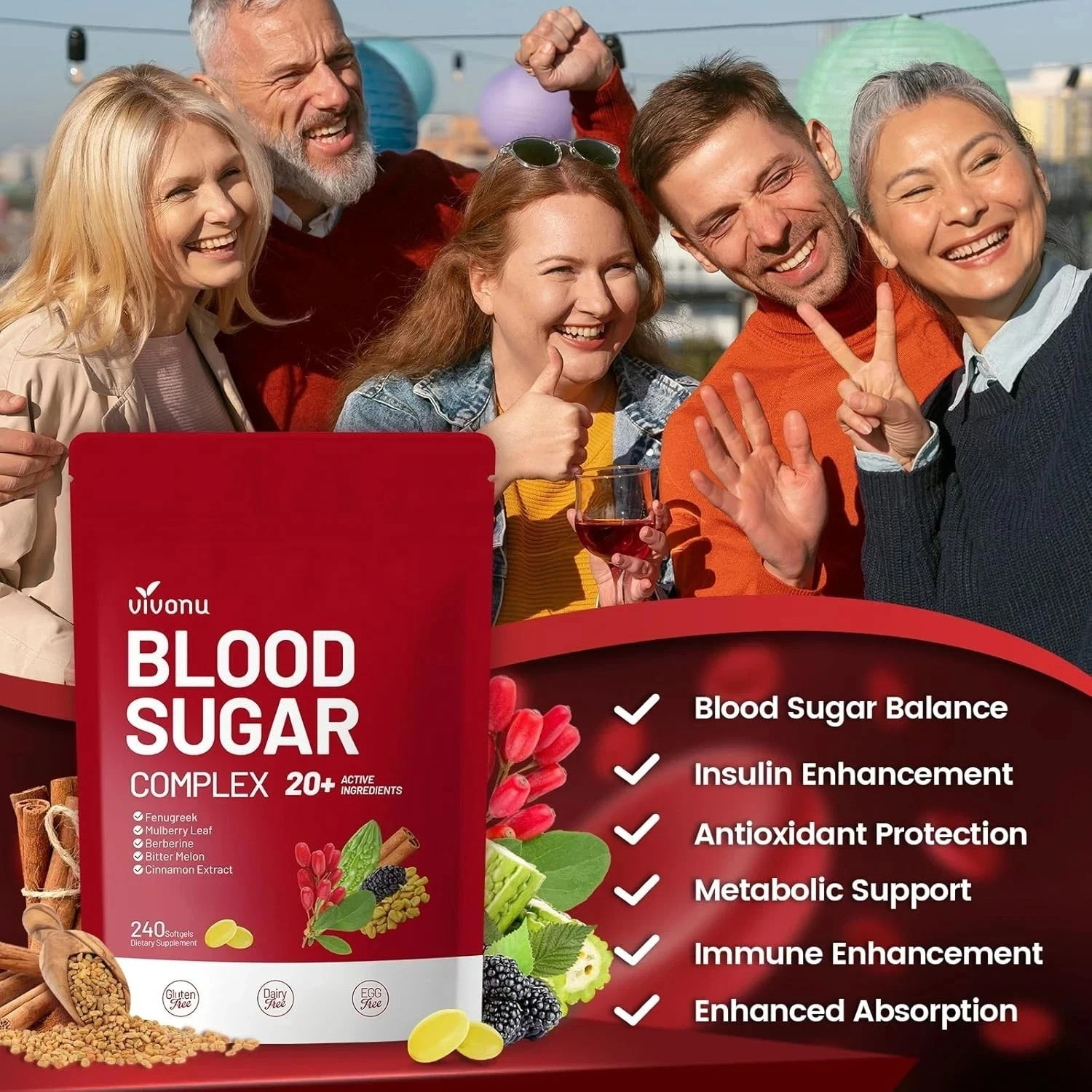 VivoNu Blood Sugar Complex – 20 Herbs & Vitamins, for Glucose Metabolism Support