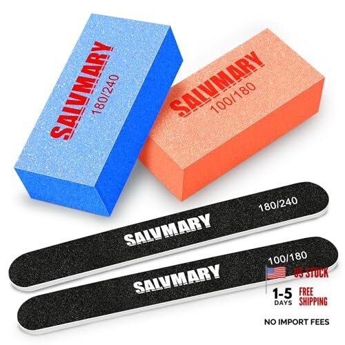 Nail Files and Buffers Set, 100/180 & 180/240 2 Pcs Black File + 2 Pcs Buffer