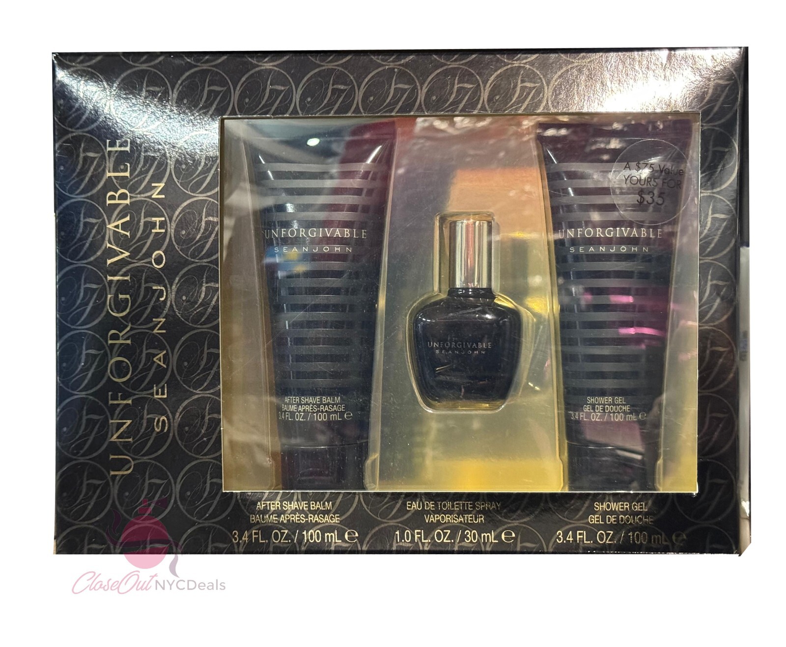 Sean John Unforgivable 3 pc Set for Men-1.0 oz EDT Sp+3.4 oz AS Balm+Shower Gel