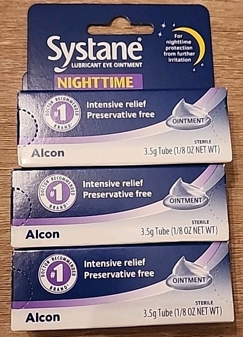 Lot Of 3 – Systane Nighttime Lubricant Eye Ointment 3.5g Tube Exp. 02/2028