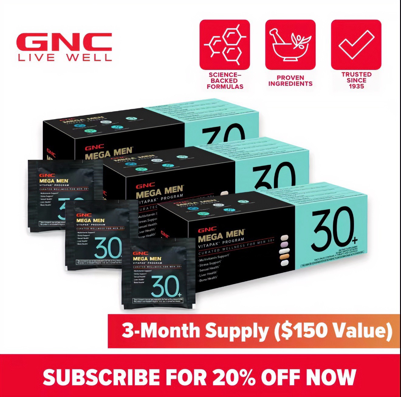 GNC Mega Men Vitapak Program 30+ Daily Vitamins for Men 1-Month Supply