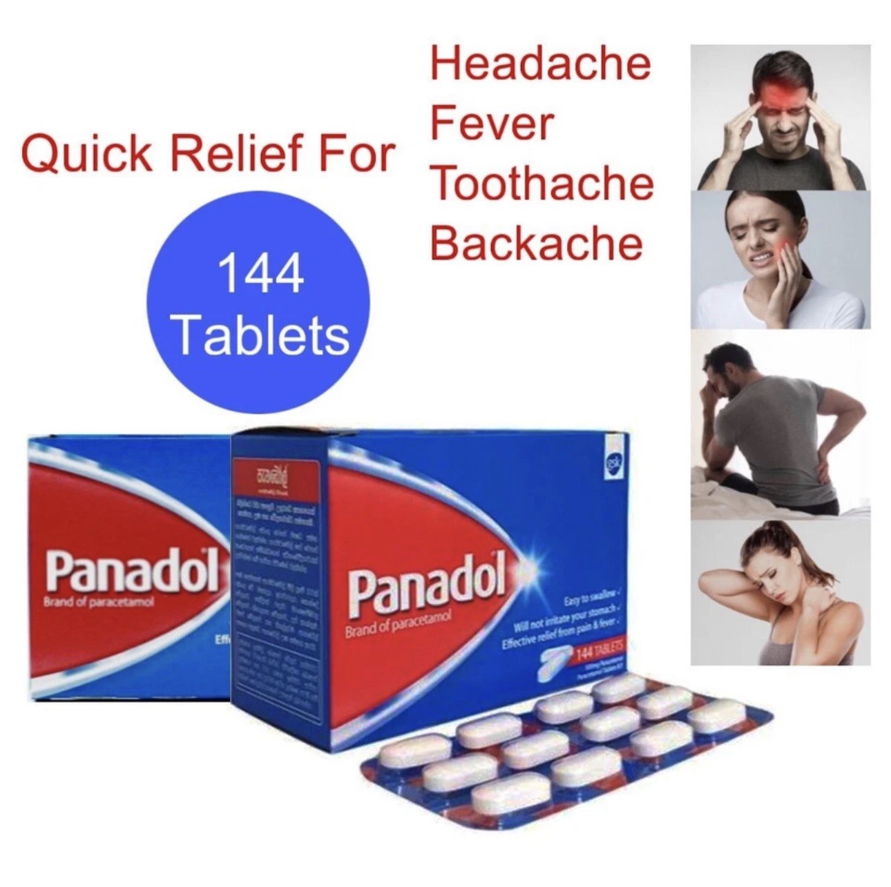 Panadol Paracetamol 500mg Tablets 144 One Box – Pain Killer,Headache, Fever