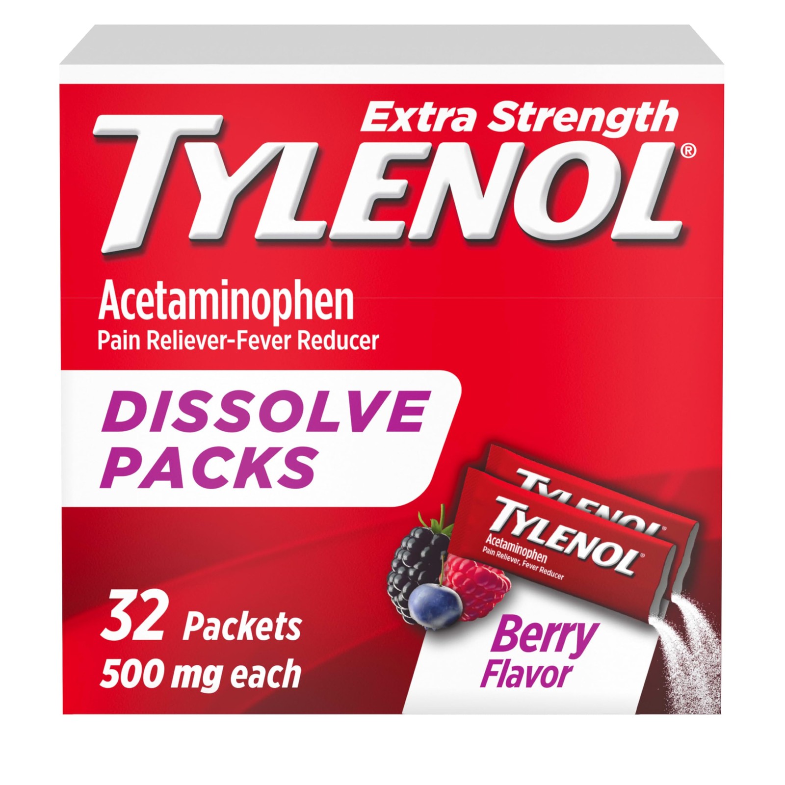 Tylenol Extra Strength Dissolve Powder Packs, 500 mg 32 Count, Multi