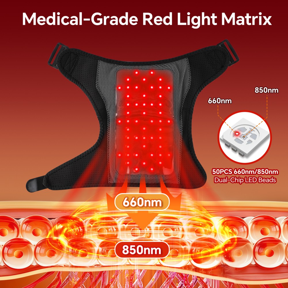 660nm & 850nm Red Light Therapy Shoulder Massager Heated Vibration Pain Relief