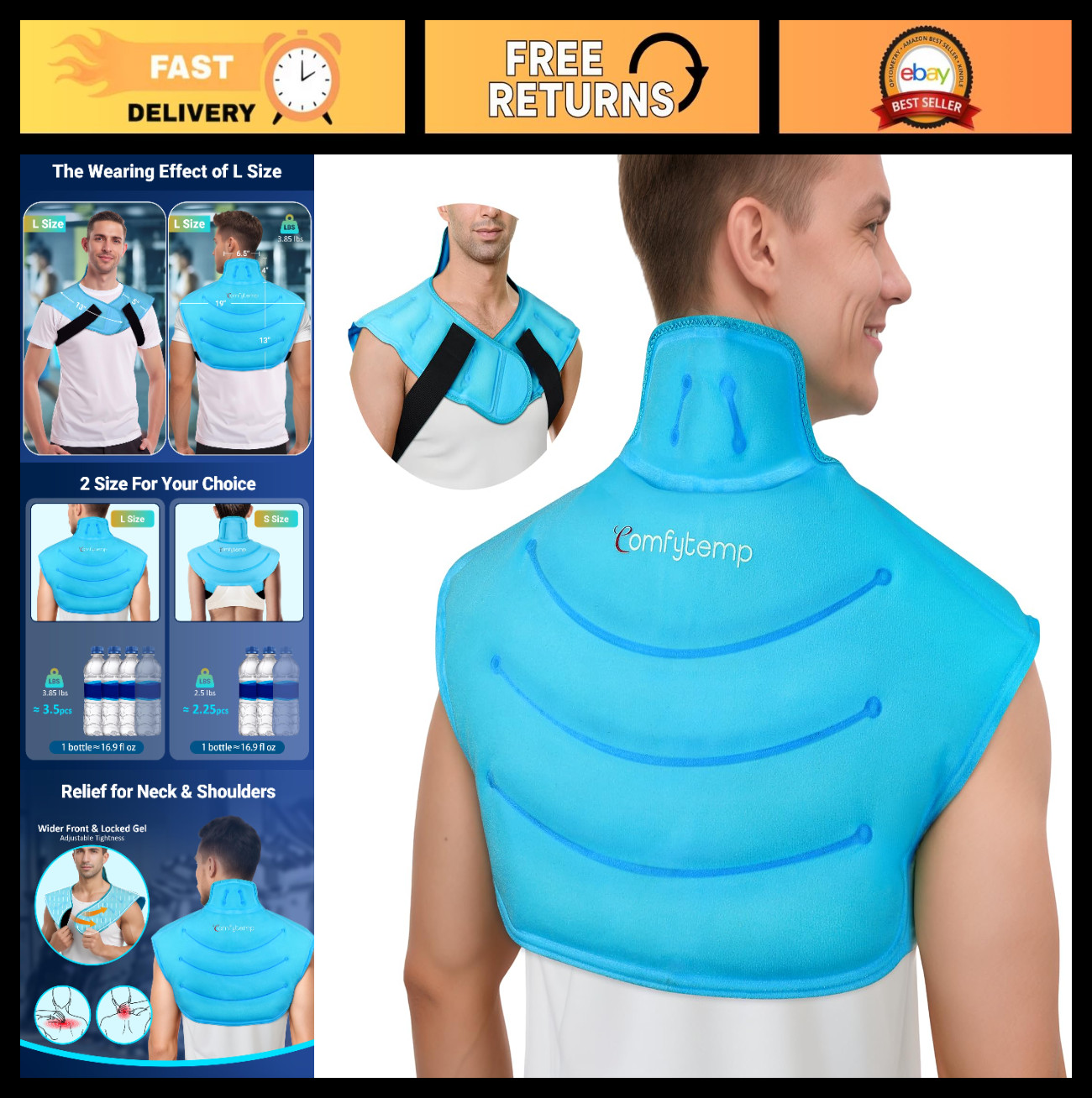 Large Reusable Gel Ice Pack for Neck & Shoulder Pain Relief – Hot Cold Compress
