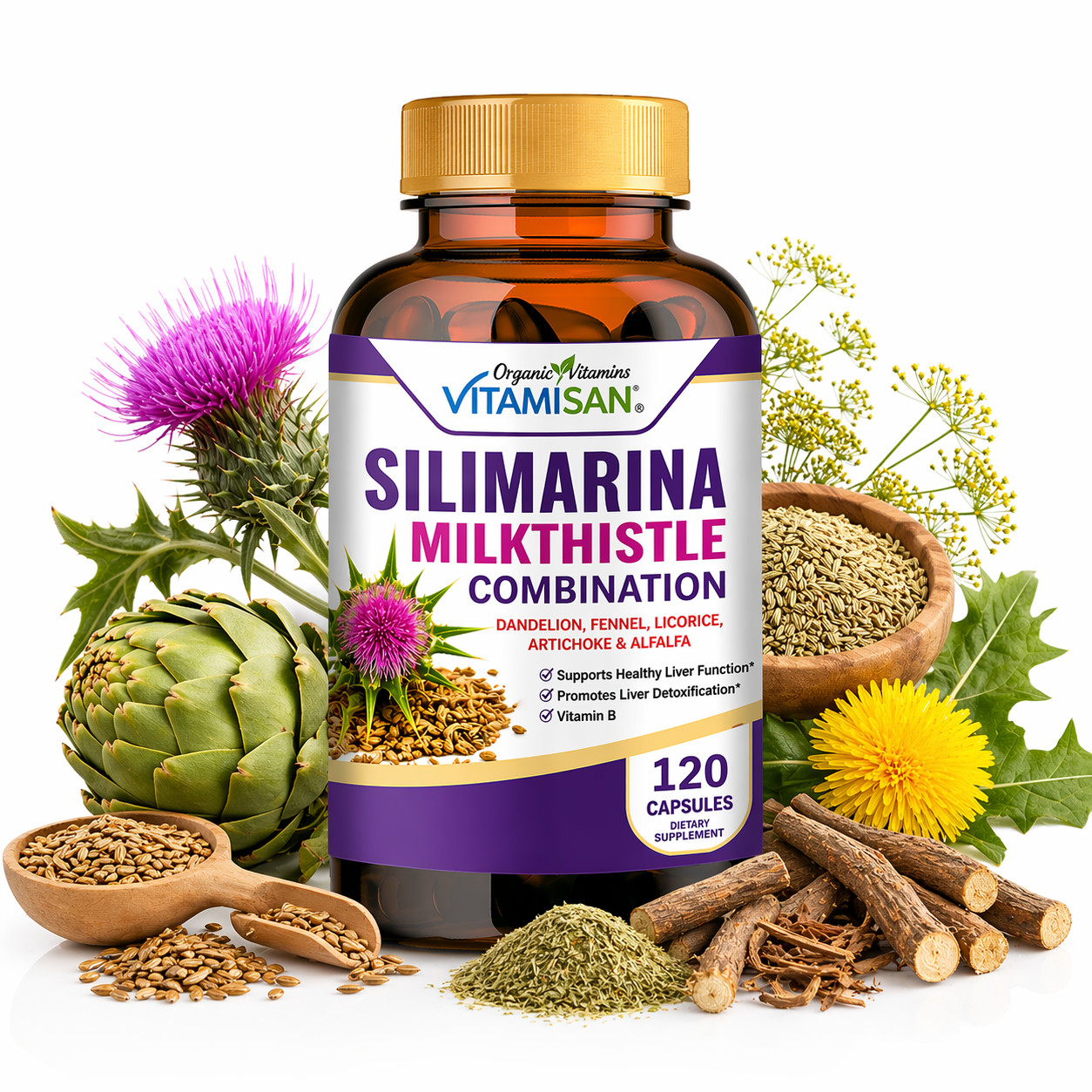 Organic vitamin Milk Thistle Silimarina 120 Capsules Made in USA extra Strength