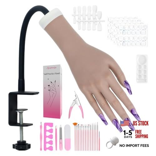 Practice Hand for Acrylic Nails, Flexible Bendable Fake Hand with Adjustable