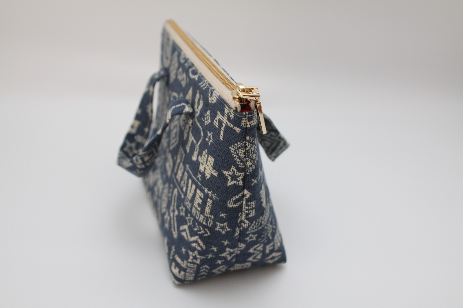 Handmade Multicolor Cotton Toiletry Bag Two Handles Zipper Closure Pockets.