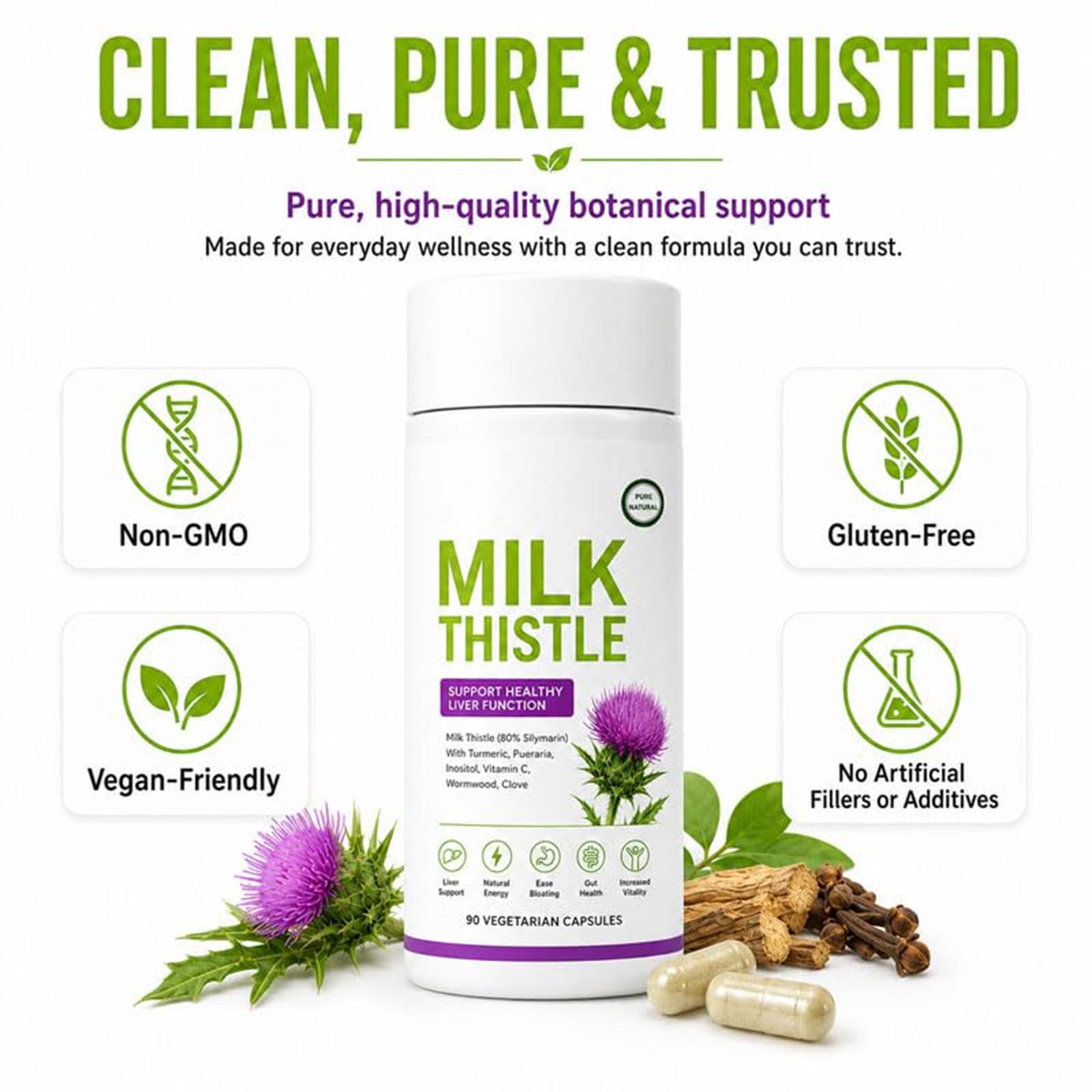 Uvola Milk Thistle Supplement, 80% Silymarin Liver Support Formula, 90 Capsules