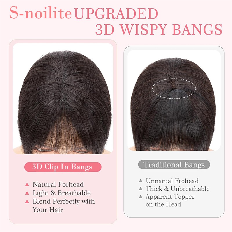 Human Hair Topper for Women, 360° 3D Cover, Realistic Scalp Hairpiece Clip Bangs
