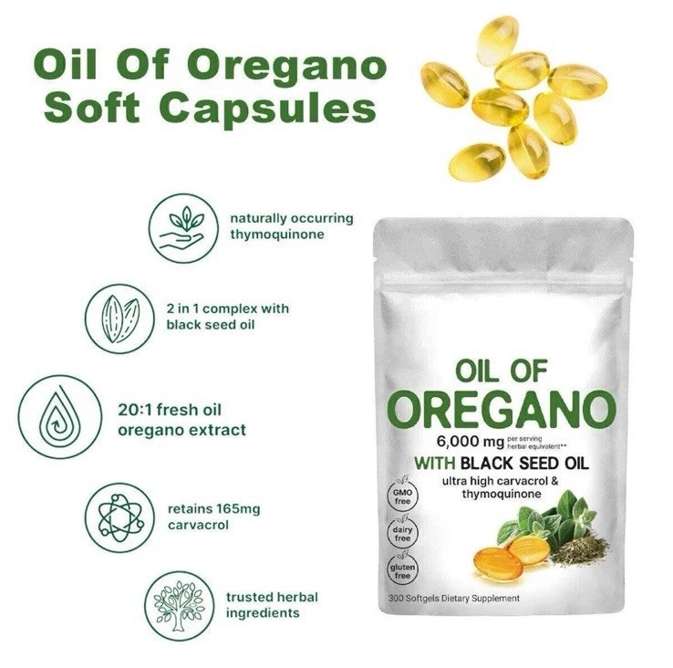 2 in 1 Oil of Oregano & Black Seed Softgels Count with Carvacrol,Immune Support