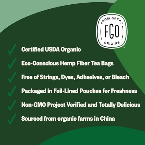 Organic Green Tea, 100 Count Eco-Conscious Tea Bags, Caffeinated, Resealable