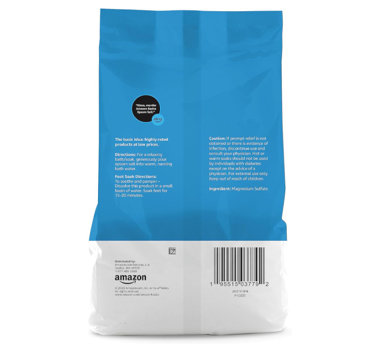 Amazon Basics Epsom Salt Soak, Unscented, Magnesium Sulfate USP, Muscle and Feet