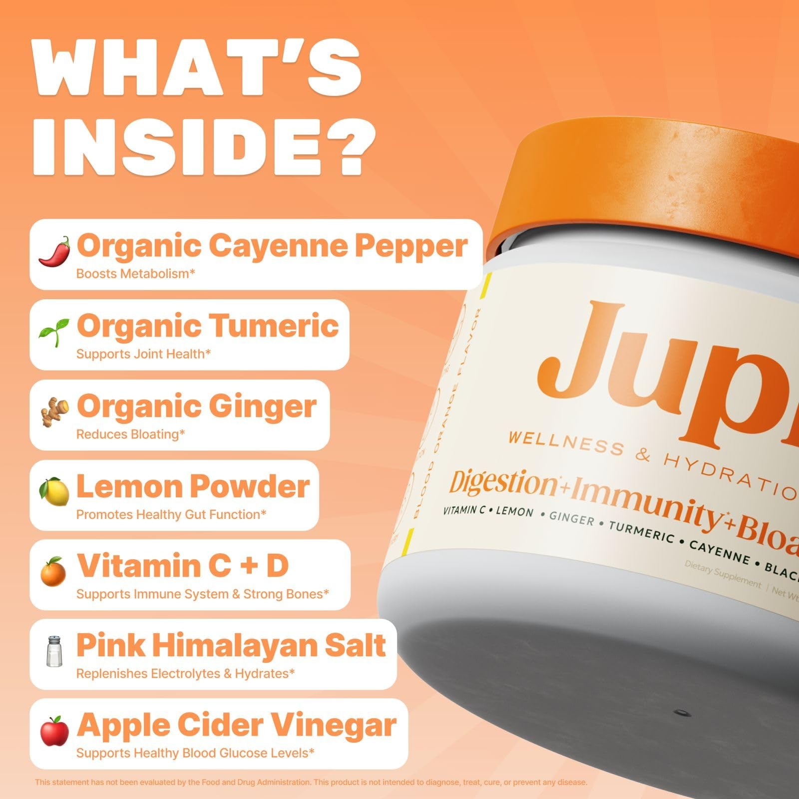Jupi Organic Turmeric & Ginger Shots – Vitamin C Hydration Powder, 30 Servings