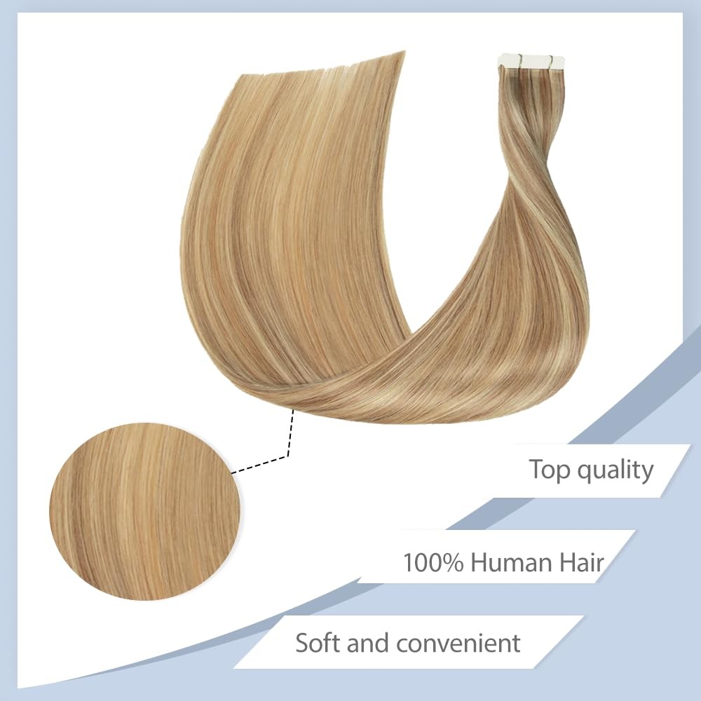P27/613 Blonde Tape in Extensions Human Hair 12 Inch Highlight Blonde Straigh…