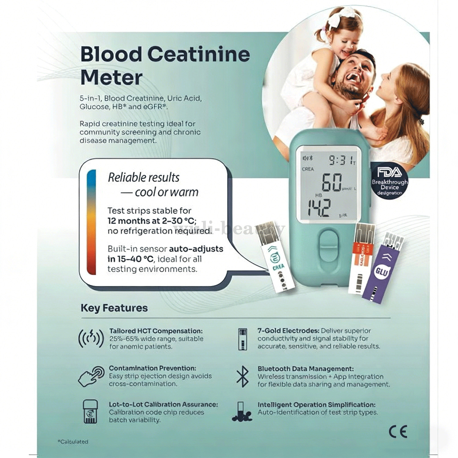Kidney Function Monitoring Kit – Home Blood Creatinine Meter with 25 Test Strips