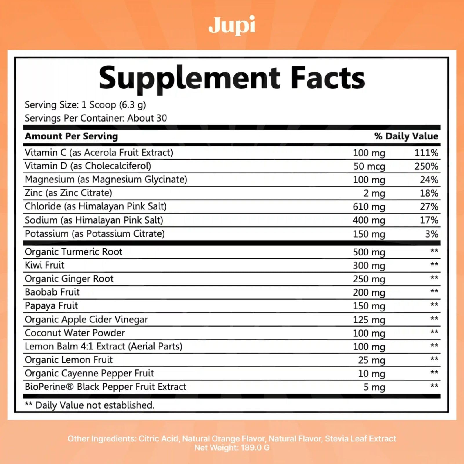 Jupi Organic Turmeric & Ginger Shots – Vitamin C Hydration Powder, 30 Servings