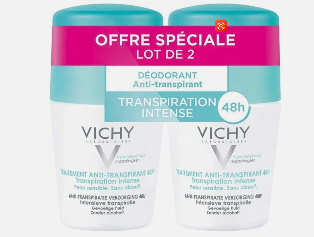 Vichy Antiperspirant intense perspiration Roll-On Deodorant 48H Pack of 2 x 50ml