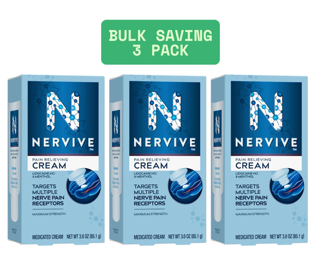 3 New Nervive Pain Relieving Cream – 3oz Each Box Exp. 06/2026