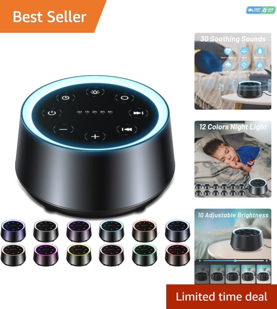 Travel-Friendly Sleep Sound Machine: 30 Sounds, 12 Night Lights & Compact Size
