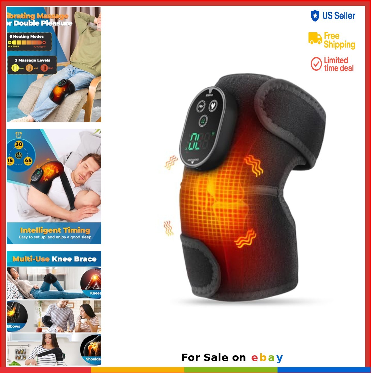 Cordless Heated Knee Massager 6 Levels Vibration Brace Wrap 3000mAh