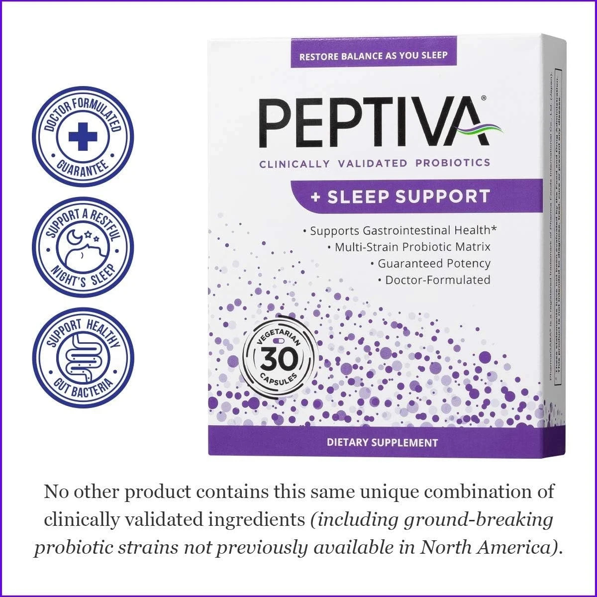 PEPTIVA Sleep Support Vegetarian Probiotics – 30 Capsules – FREE Delivery in USA