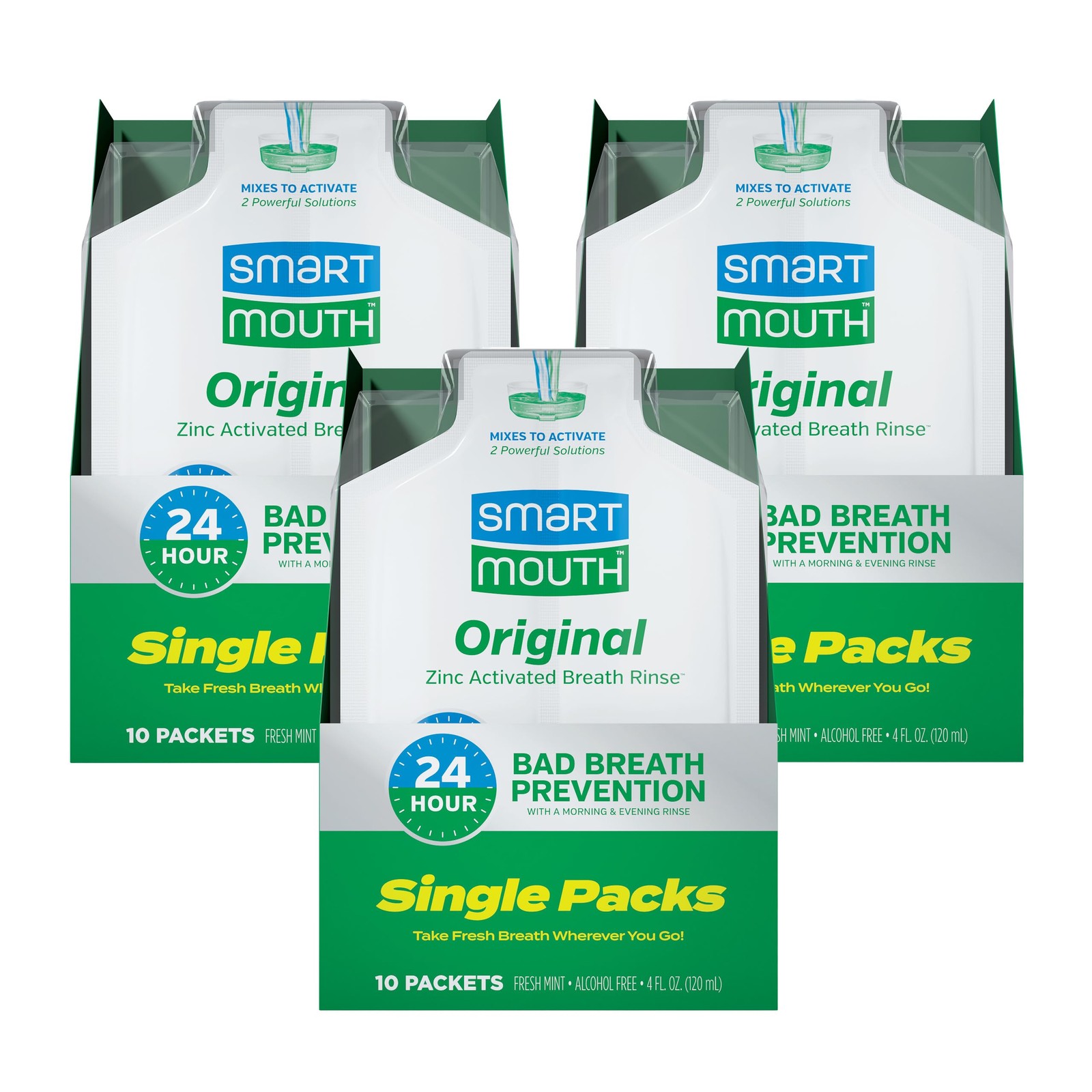SmartMouth Original Zinc Activated Mouthwash Single Packs 4 Fl Oz (Pack of 3)