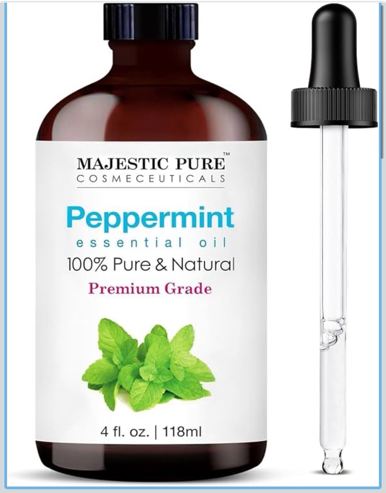 Majestic Pure Peppermint Pure Essential Oil with Glass Dropper 4 fl oz