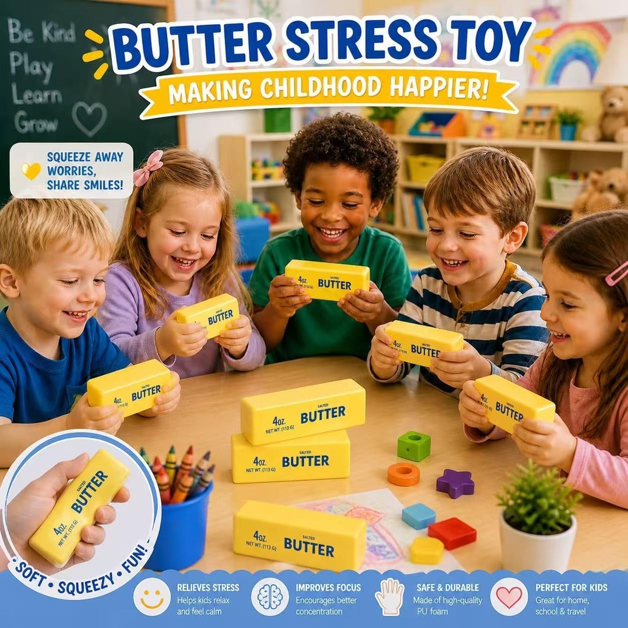 3PCS Soft Butter Squishy Stress Relief Toy, Realistic Fidget Squeeze for Anxiety