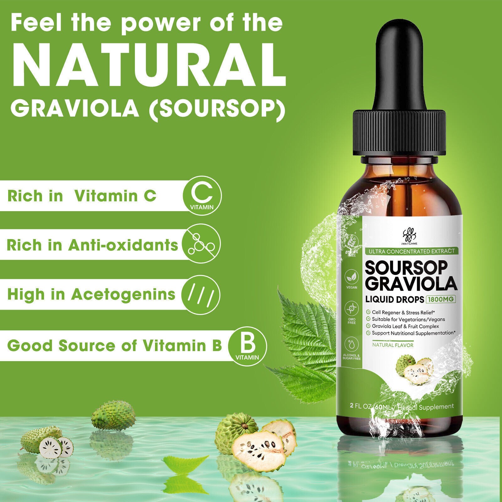 2100mg Soursop Graviola Extract Liquid Drops Support Regeneration, Immune Boost