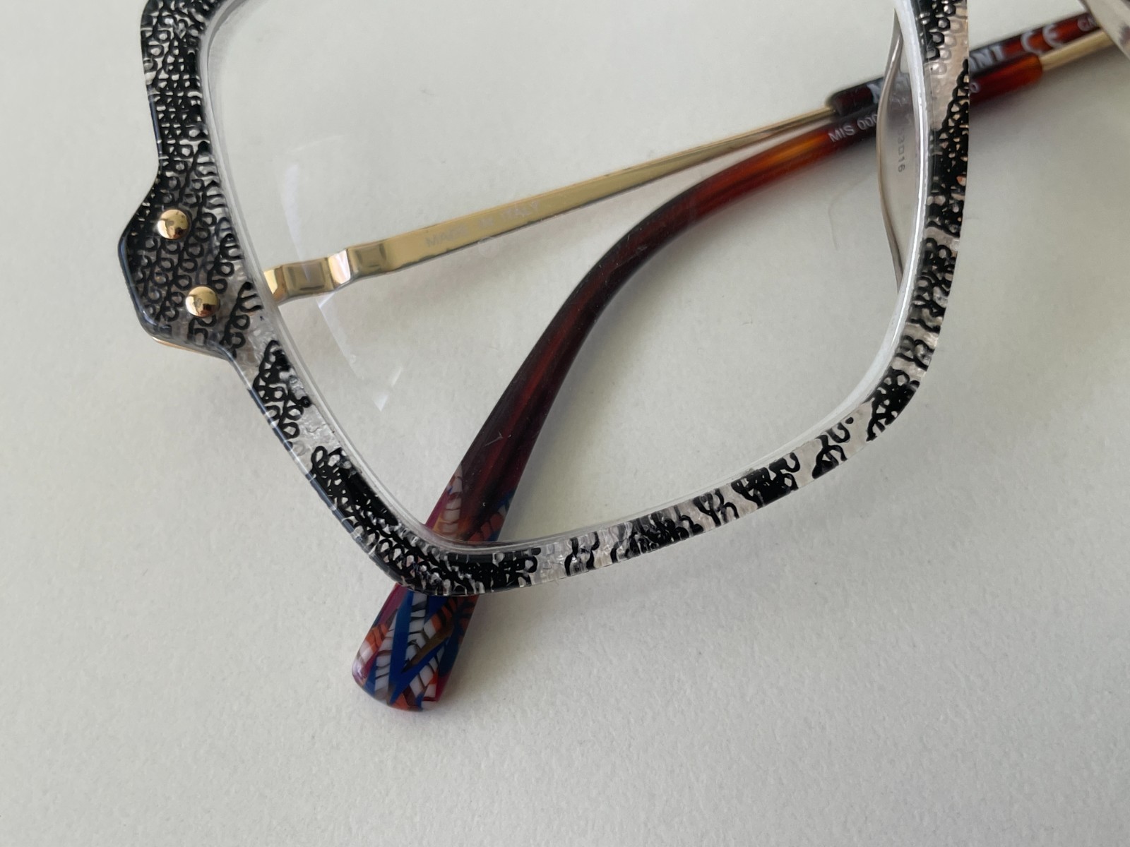 MISSONI MIS 0005 S37 Vintage Eyeglasses Frame Black White Lace Fabric Inside Ita