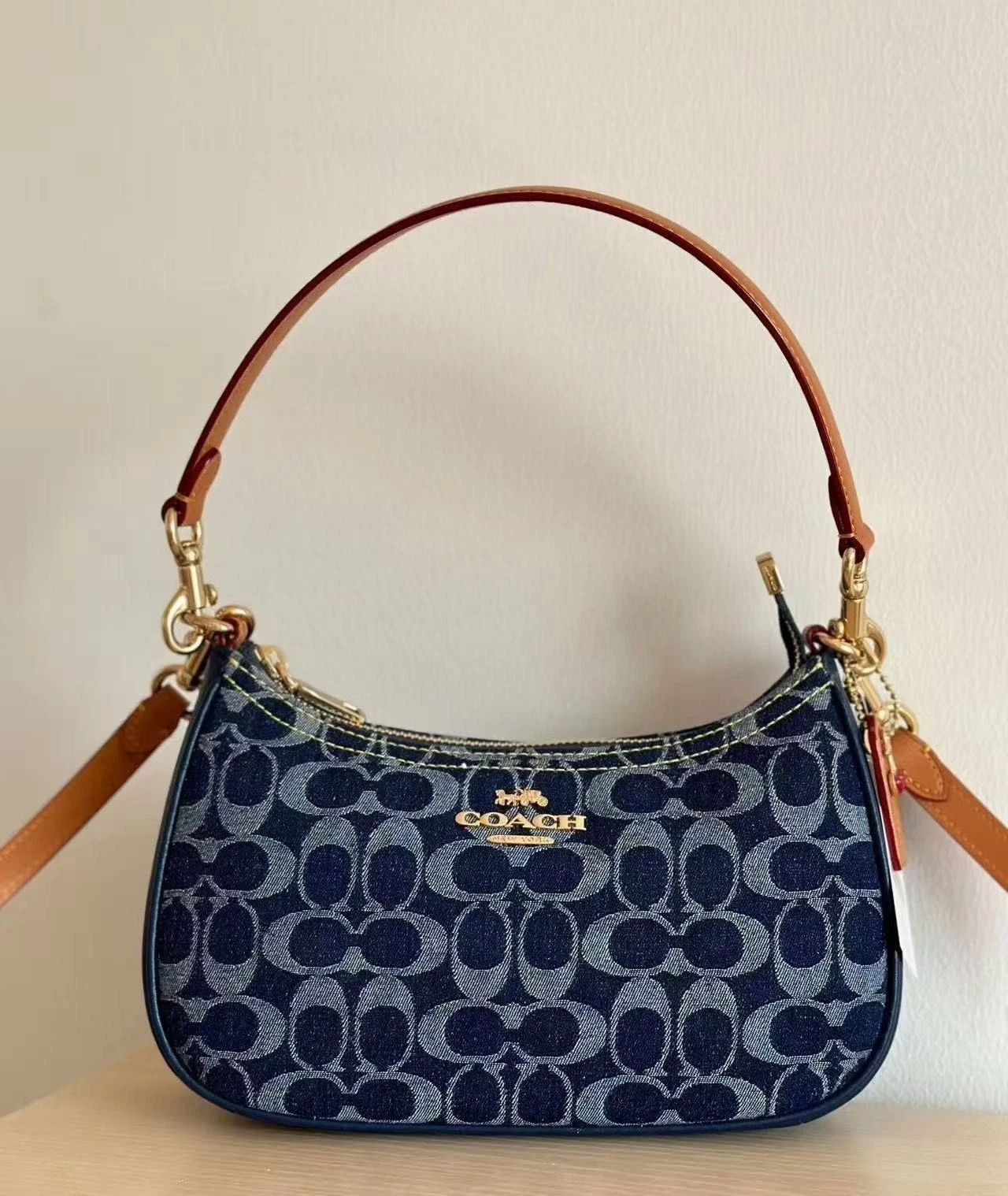 Coach CAF82 Denim/Black Teri Shoulder Bag Signature Denim Outlet Free
