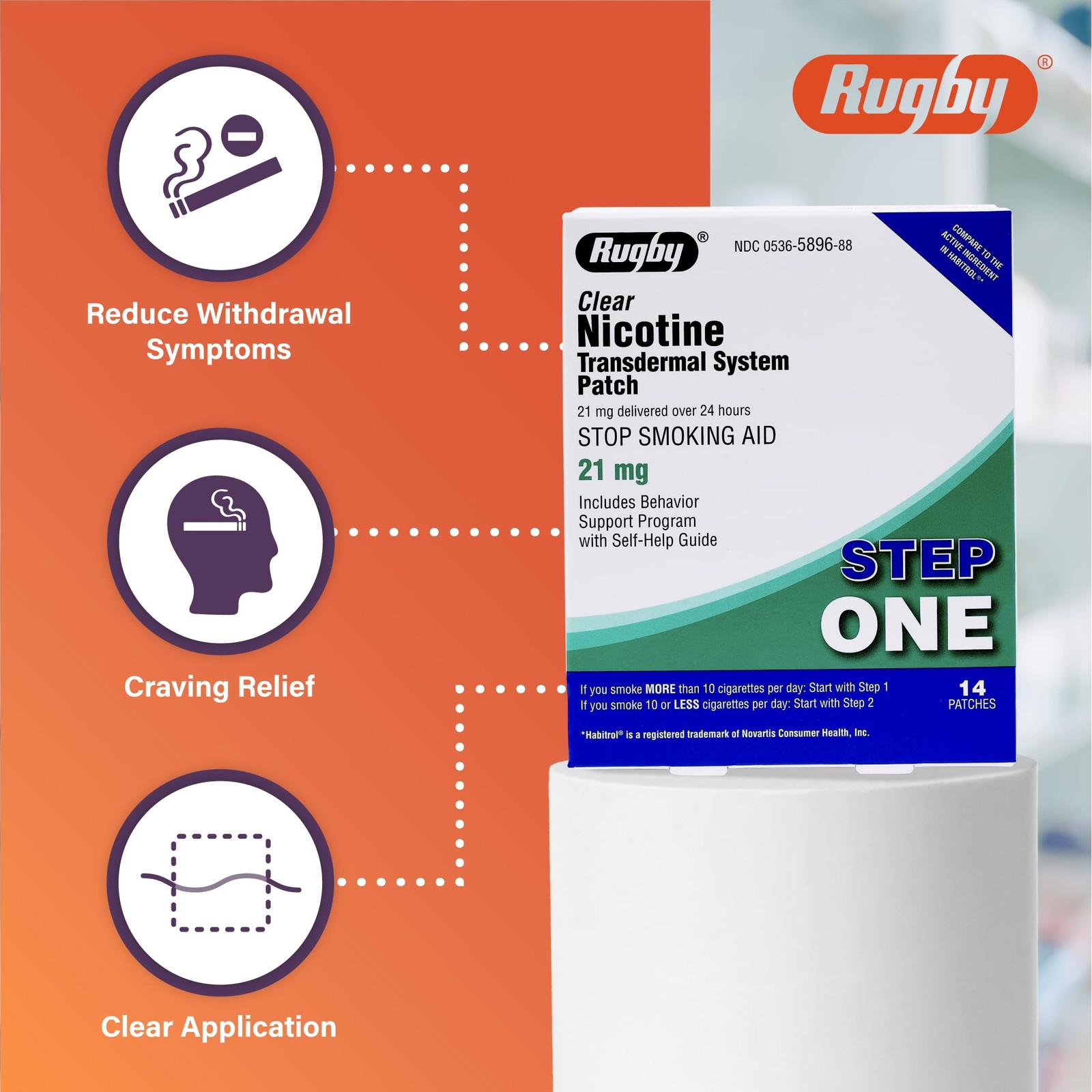 Rugby Laboratories Rugby Clear Nicotine Patches – 21Mg Transdermal System Patch