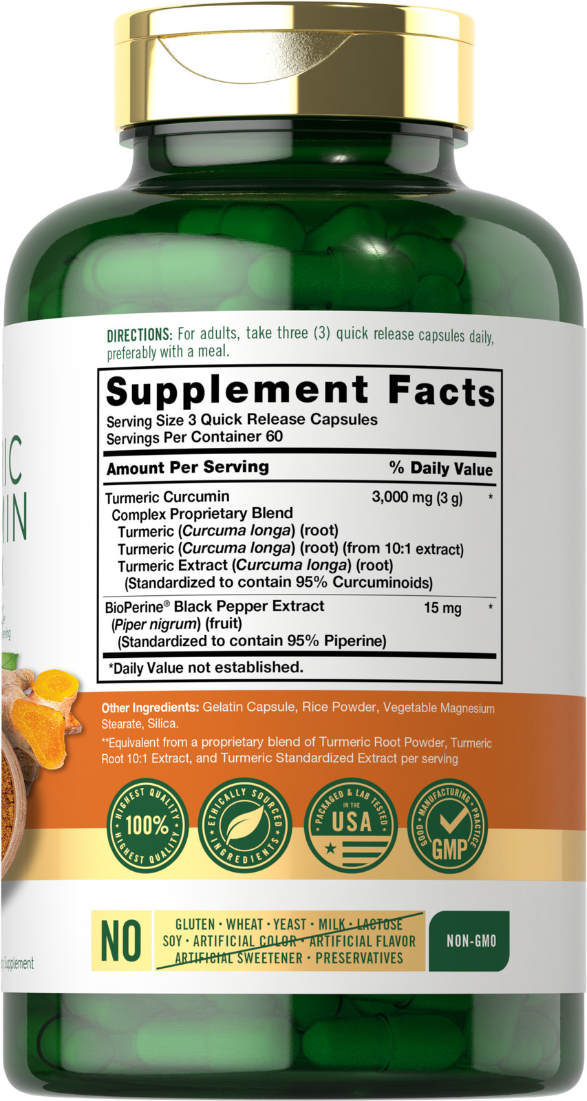 Turmeric Curcumin 3000mg 180 Capsules | with Bioperine | by Carlyle